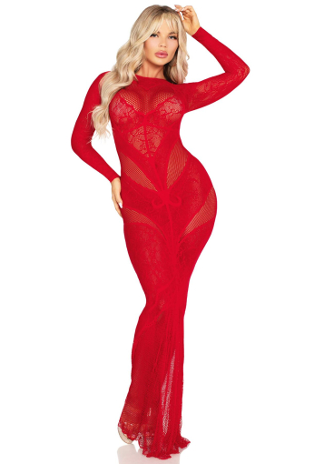 Сукня Leg Avenue Lace and Net Bodycon Gown One Size, Red №2