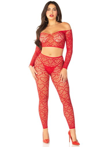 Комплект Leg Avenue Off The Shoulder Top and Footless Tights One Size, Red - фото №5
