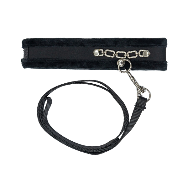 Нашийник із повідцем Punishment - Crystal Collar & Leash - Black - фото