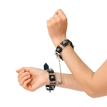 Бондажний набір: нашийник з повідцем, наручники та поножі Art of Sex - Cassandra, колір чорний - фото №5